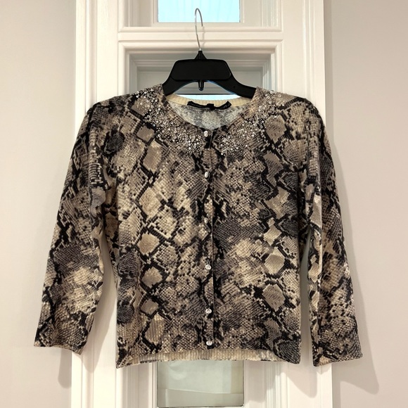 ROBERT RODRIGUEZ Grey Ivory/ Ivory Cashmere Bead / Python Sweater Cardigan - Picture 5 of 12